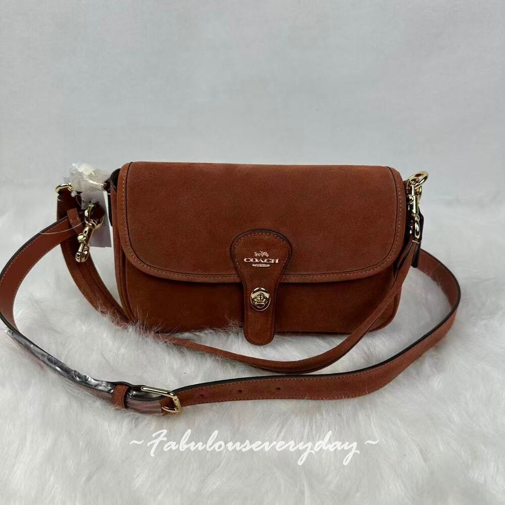 Coach Hadley Shoulder Bag Crossbody In Suede/Gold/Clay CEB10 NWT